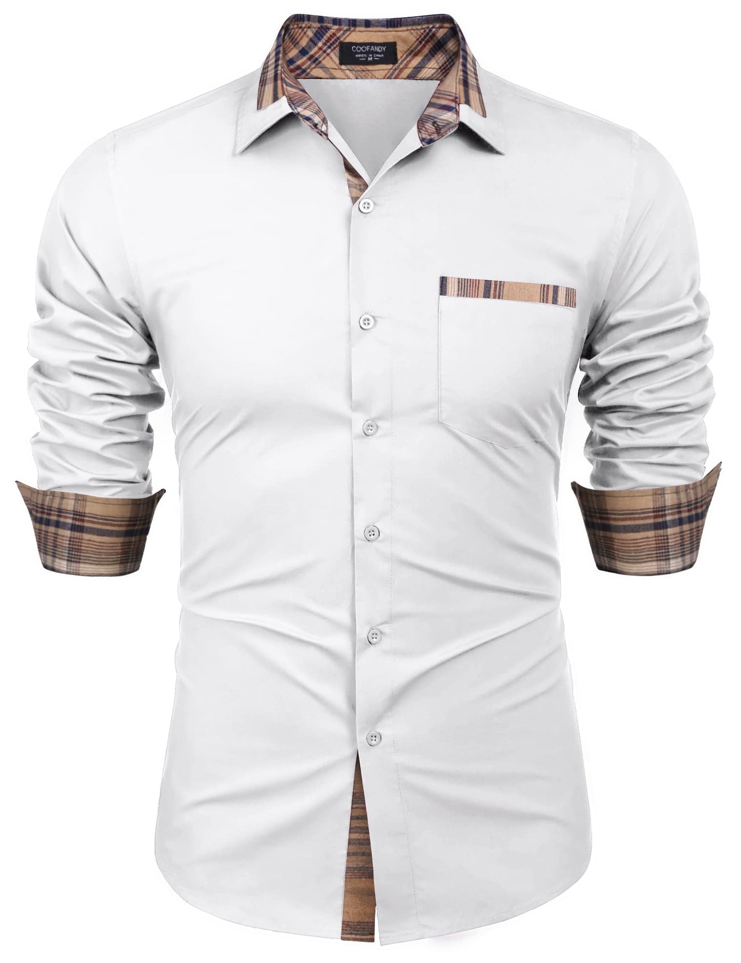 COOFANDY Men's Long Sleeve Dress Shirt Plaid Collar Casual Button Down Shirts
