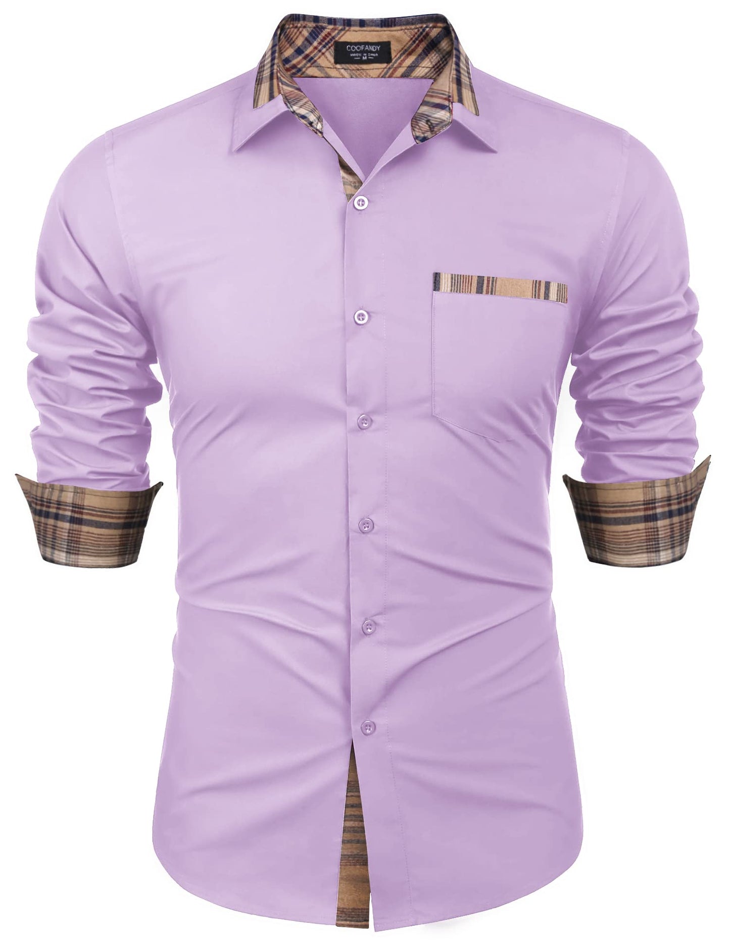 COOFANDY Men's Long Sleeve Dress Shirt Plaid Collar Casual Button Down Shirts