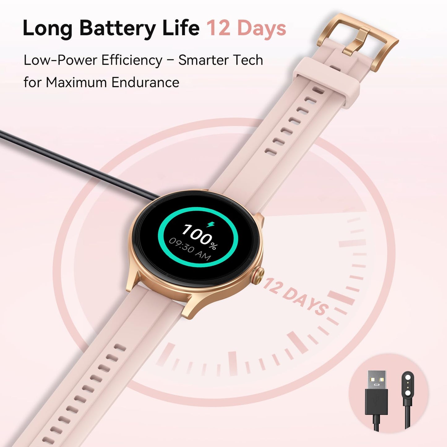 Fitpolo Smart Watches for Women (2 Bands), 40mm Stylish Round Smartwatch, IP68 Waterproof Fitness Tracker with Bluetooth Calls (Make/Answer), Heart Rate/SpO2/Sleep Monitor, 7 Days Battery - Pink