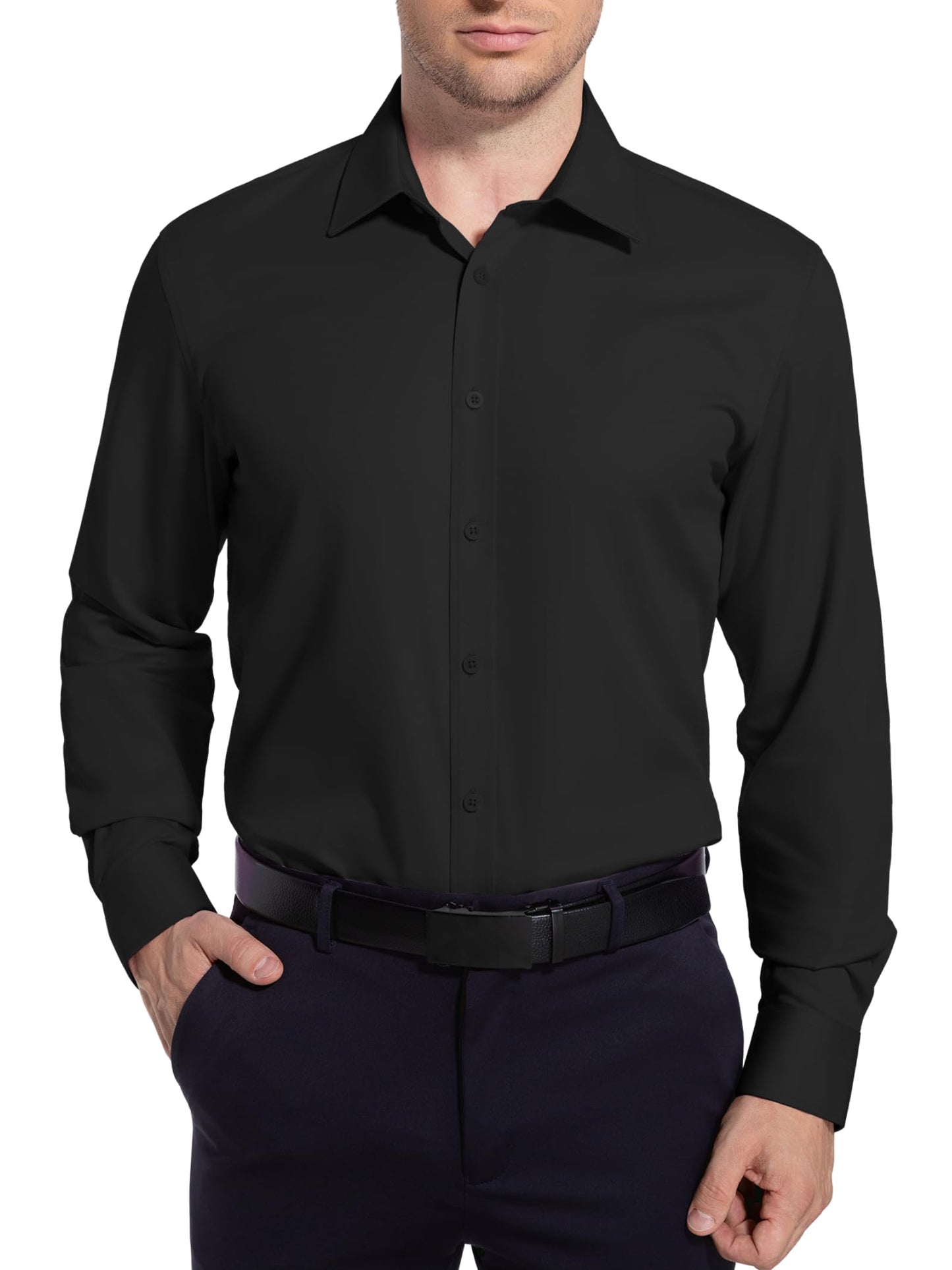 Men’s Dress Shirt Stretch Stain Shield Button Down Shirt Long Sleeve Button Up Shirt