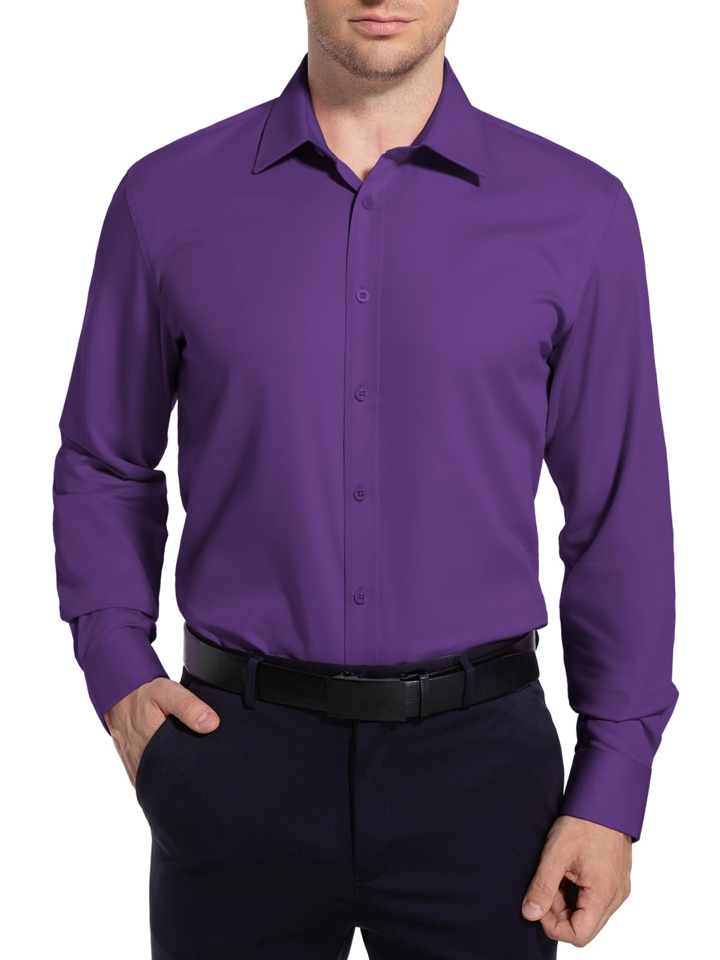 Men’s Dress Shirt Stretch Stain Shield Button Down Shirt Long Sleeve Button Up Shirt
