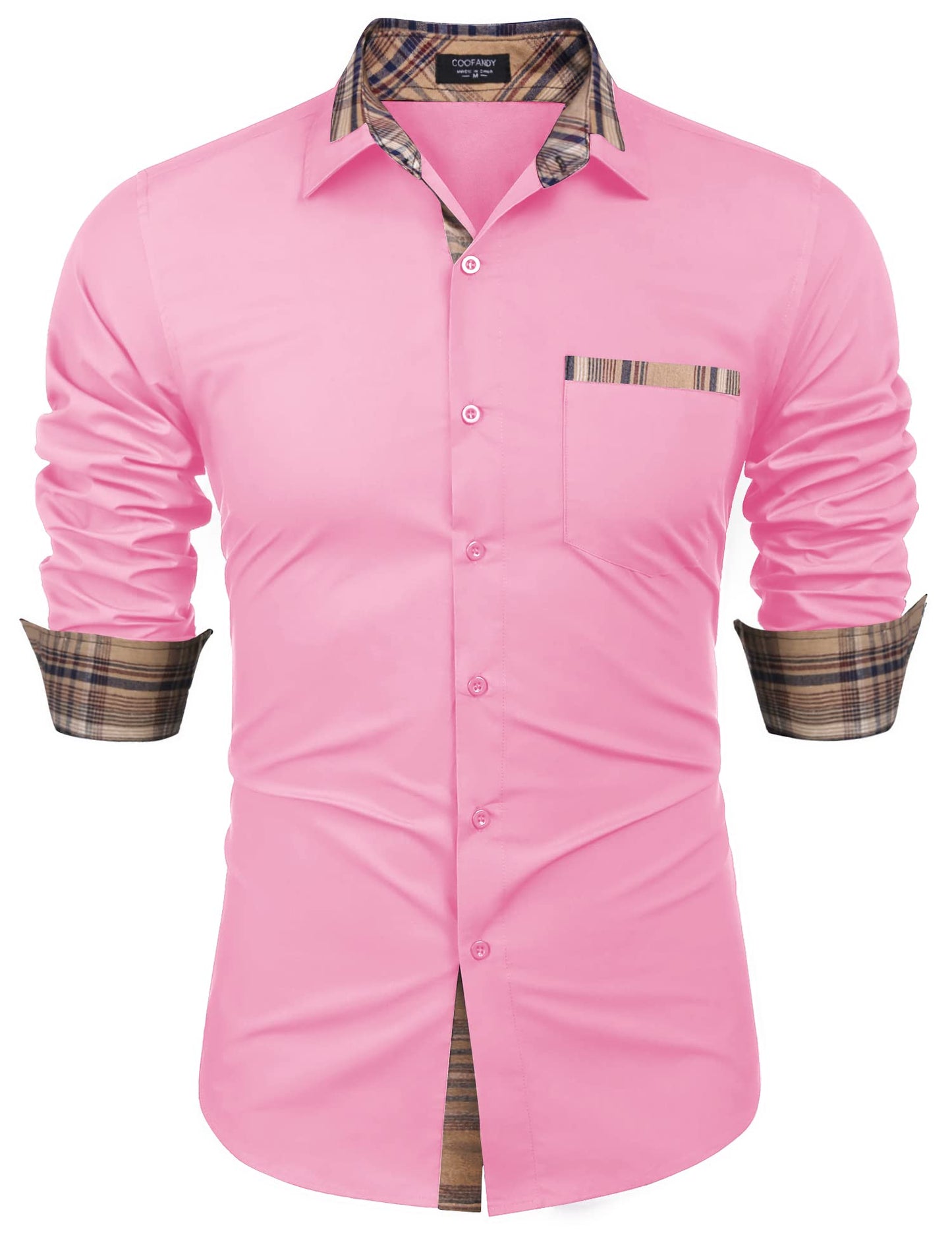 COOFANDY Men's Long Sleeve Dress Shirt Plaid Collar Casual Button Down Shirts