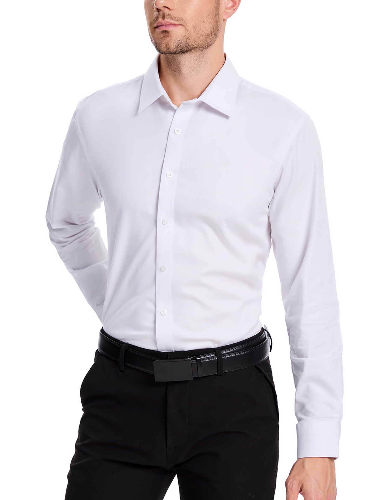 Men’s Dress Shirt Stretch Stain Shield Button Down Shirt Long Sleeve Button Up Shirt