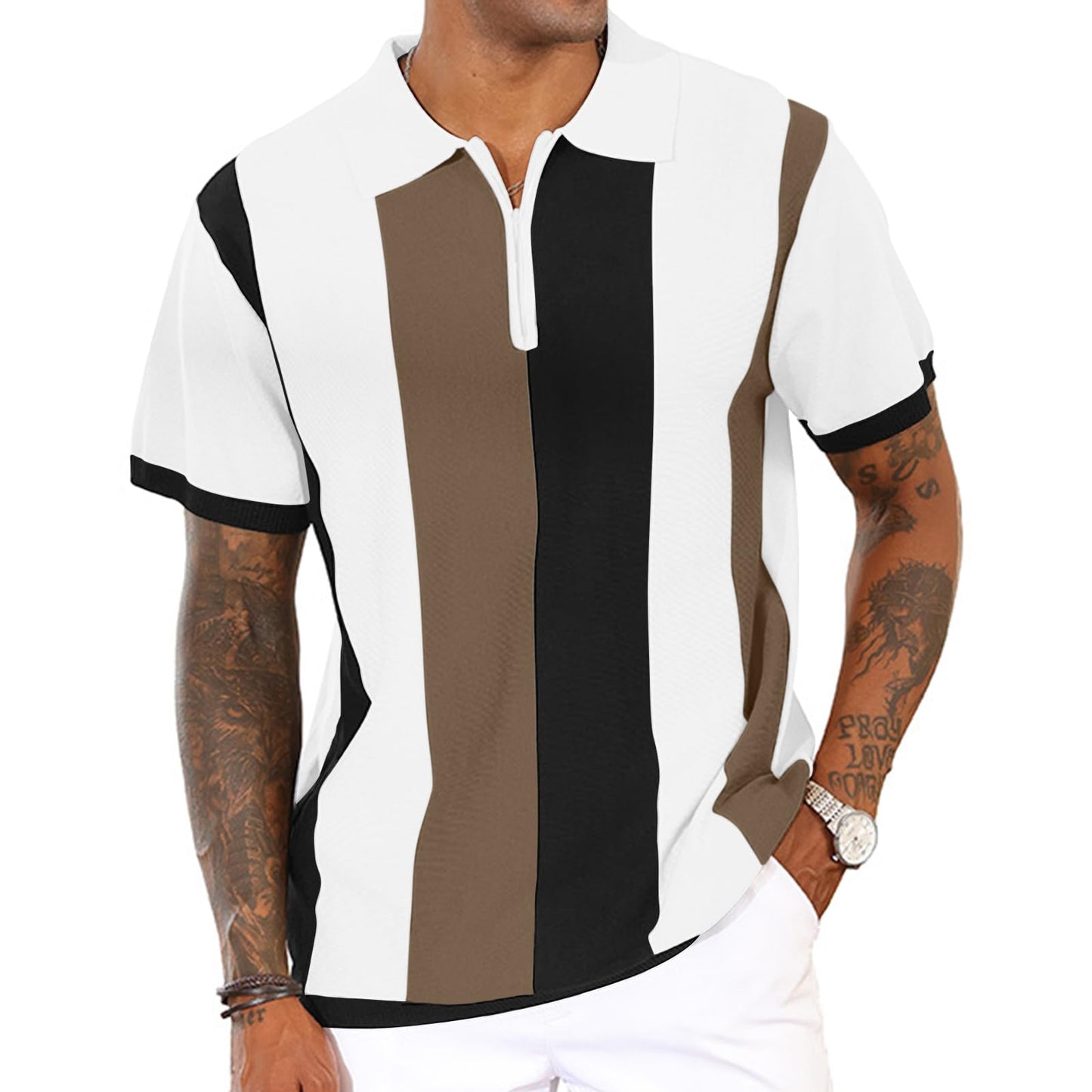 Men's Fashion Polo Shirts Vintage Striped Knitting Shirts Casual Slim Fit Golf Shirts