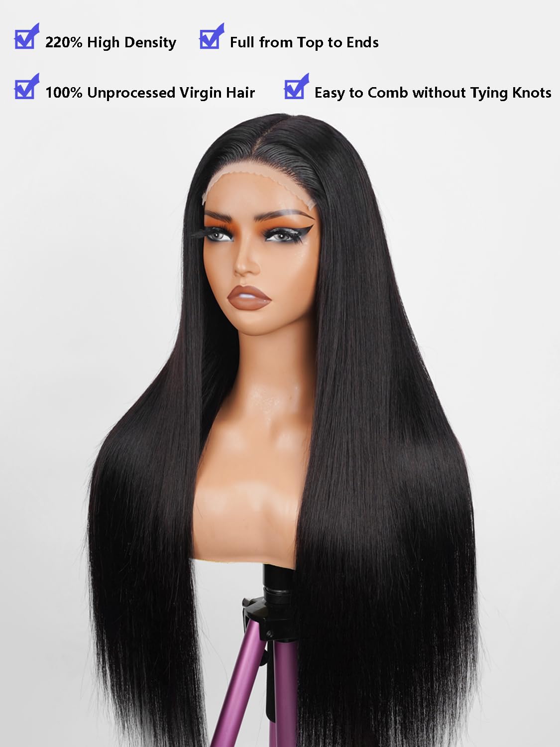 30 Inch 5x5 HD Lace Closure Wigs Human Hair 220 Density Wear and Go Glueless Wigs Human Hair Pre Plucked Pre Cut with Baby Hair Bleached Knots 12A Ready to Wear Straight Wigs for Beginners