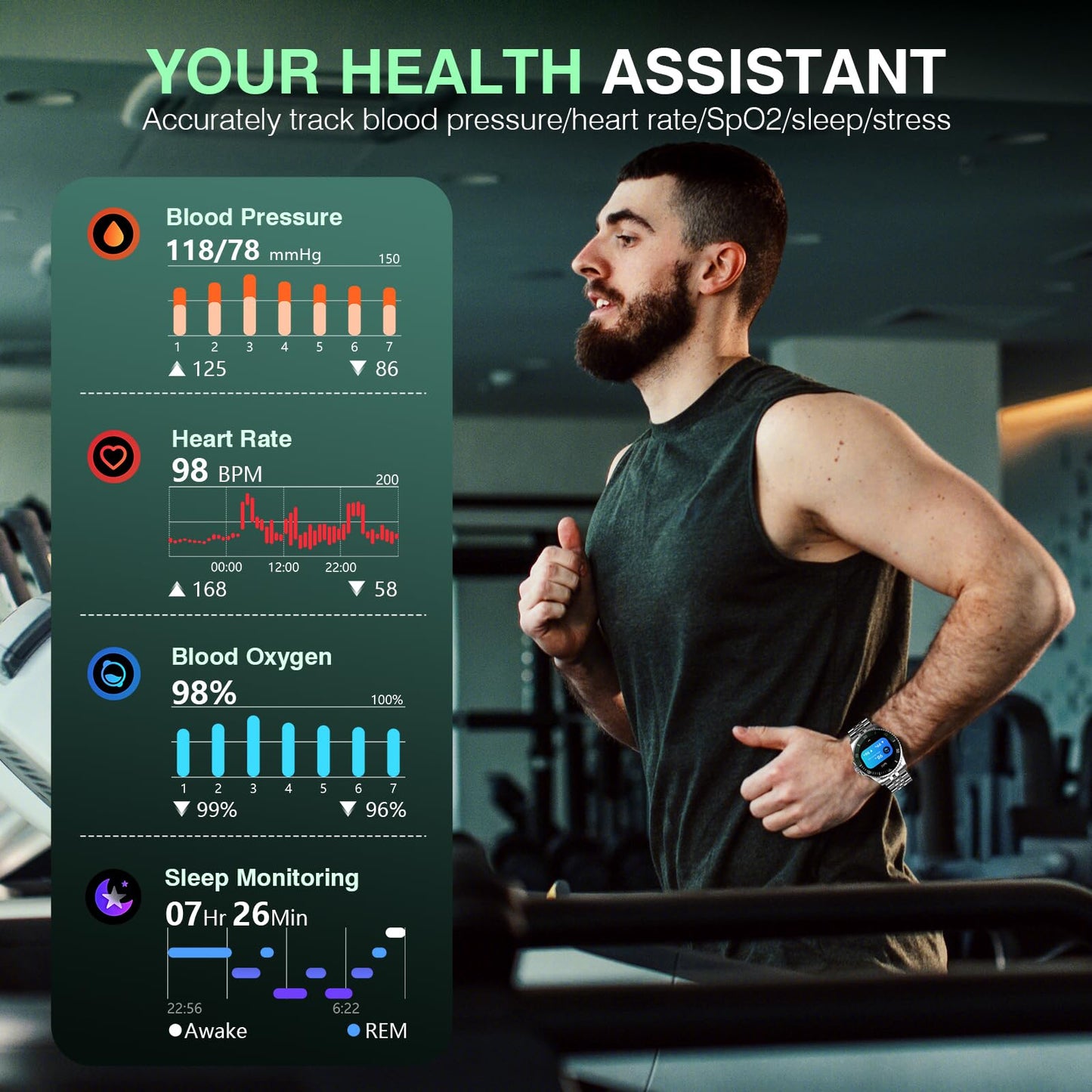 2025 DA GPT Smart Watch with Bluetooth Call,1.19-inch AMOLED Display, 24/7 Heart Rate, Blood Oxygen, Blood Pressure, Sleep Monitor, 107 Sports Fitness Tracker, Compatible Android and iOS Silver Gold