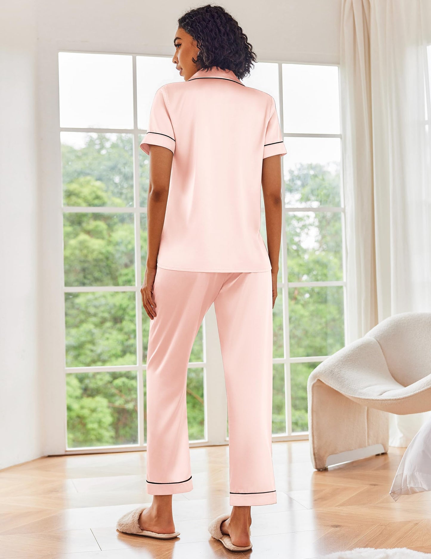 Ekouaer 2 Pack Silk Pajamas for Women Short Sleeve Button Down Satin Pajama Set for Women Soft Pjs Loungewear S-XXL