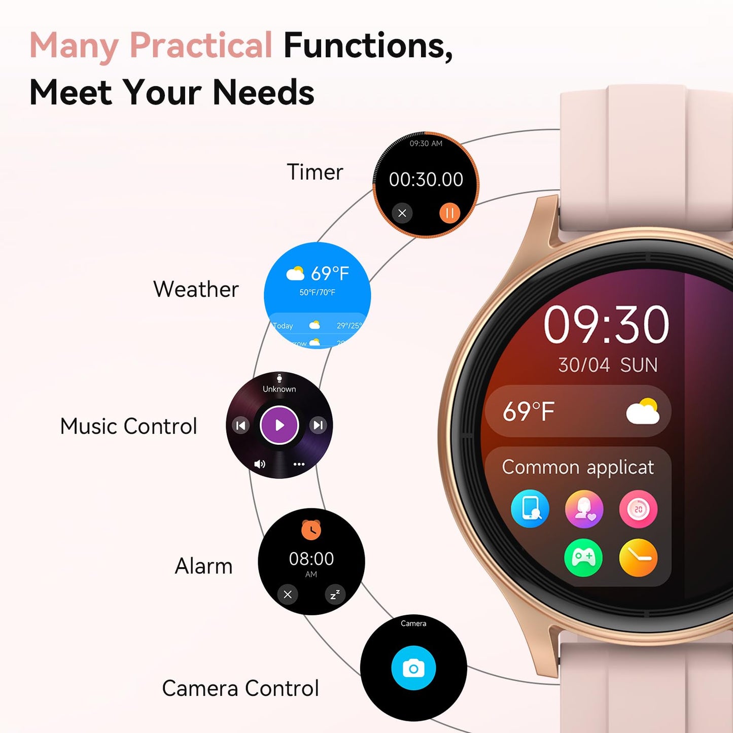 Fitpolo Smart Watches for Women (2 Bands), 40mm Stylish Round Smartwatch, IP68 Waterproof Fitness Tracker with Bluetooth Calls (Make/Answer), Heart Rate/SpO2/Sleep Monitor, 7 Days Battery - Pink