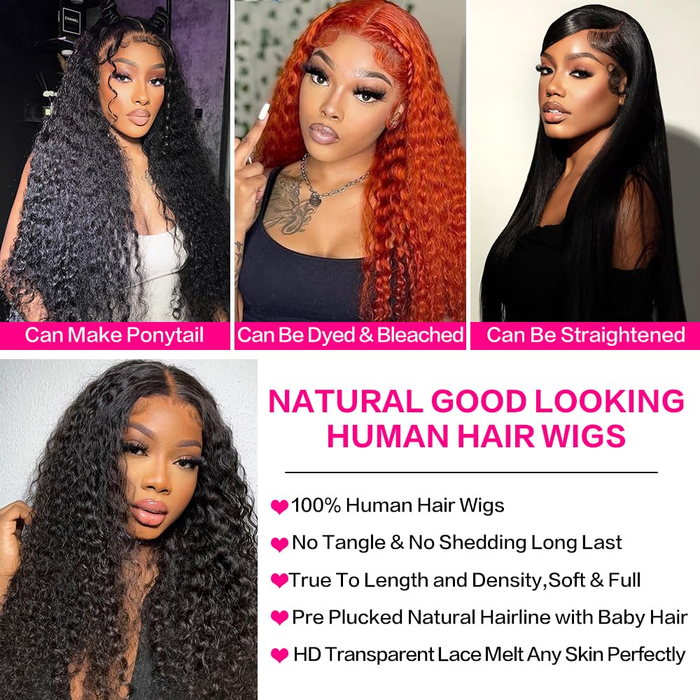 30 Inch Deep Wave Lace Front Wig – 13x6 HD Transparent, 200% Density Human Hair, Pre-Plucked Glueless Water Wave Wig