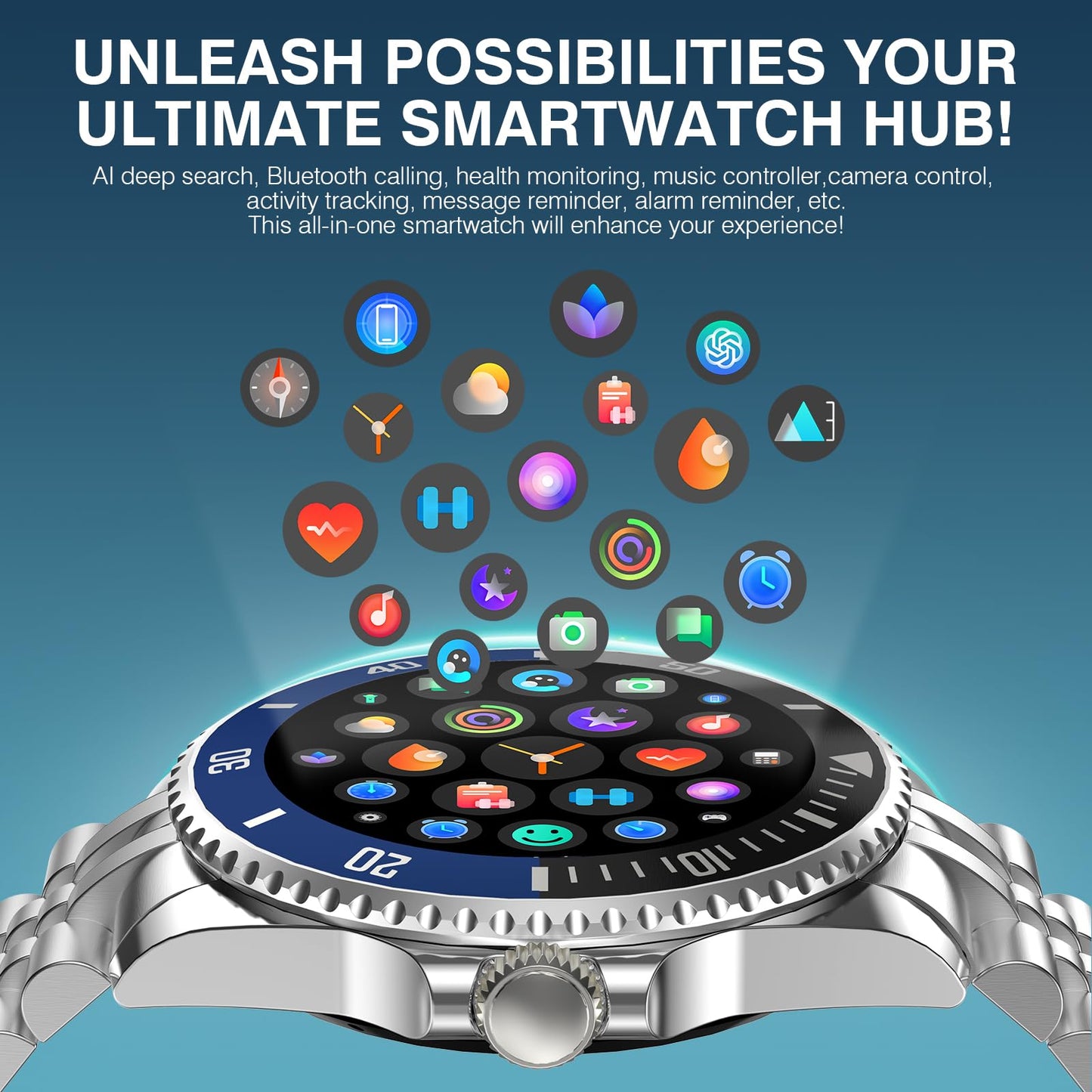 2025 DA GPT Smart Watch with Bluetooth Call,1.19-inch AMOLED Display, 24/7 Heart Rate, Blood Oxygen, Blood Pressure, Sleep Monitor, 107 Sports Fitness Tracker, Compatible Android and iOS Silver Gold