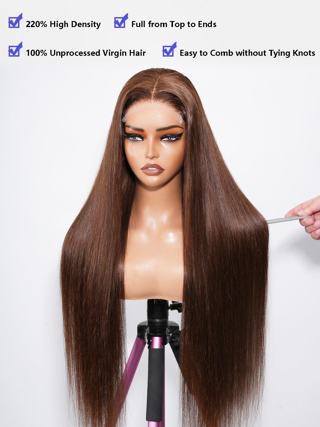 30 Inch 5x5 HD Lace Closure Wigs Human Hair 220 Density Wear and Go Glueless Wigs Human Hair Pre Plucked Pre Cut with Baby Hair Bleached Knots 12A Ready to Wear Straight Wigs for Beginners