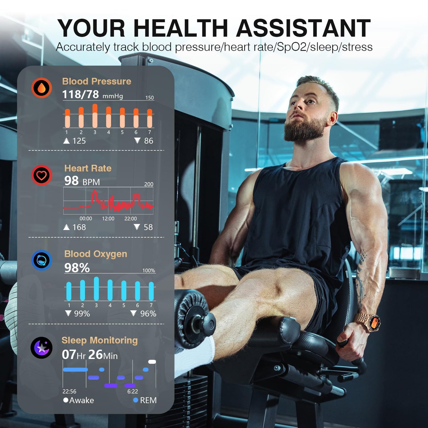 2025 DA GPT Smart Watch with Bluetooth Call,1.19-inch AMOLED Display, 24/7 Heart Rate, Blood Oxygen, Blood Pressure, Sleep Monitor, 107 Sports Fitness Tracker, Compatible Android and iOS Silver Gold