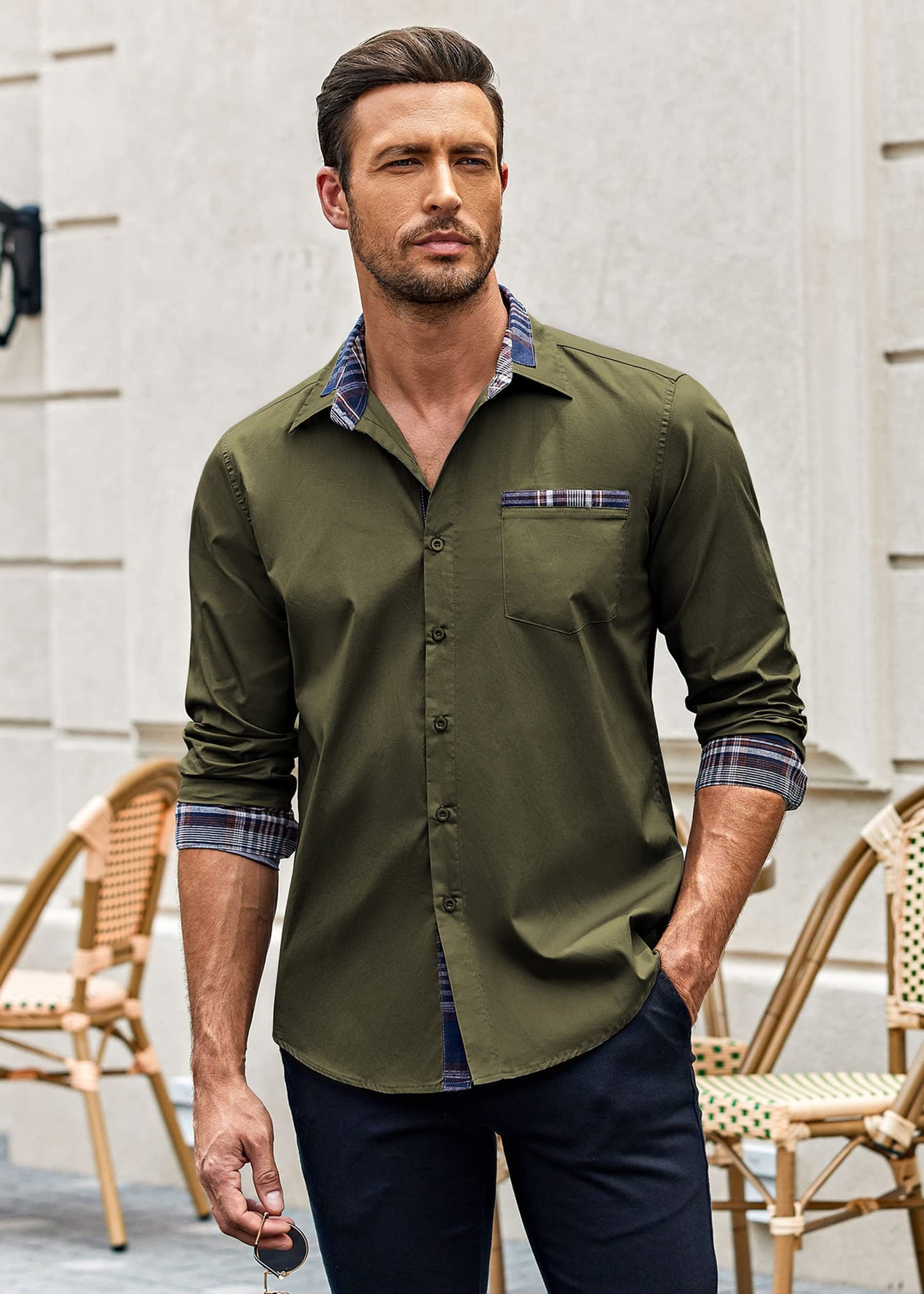 COOFANDY Men's Long Sleeve Dress Shirt Plaid Collar Casual Button Down Shirts