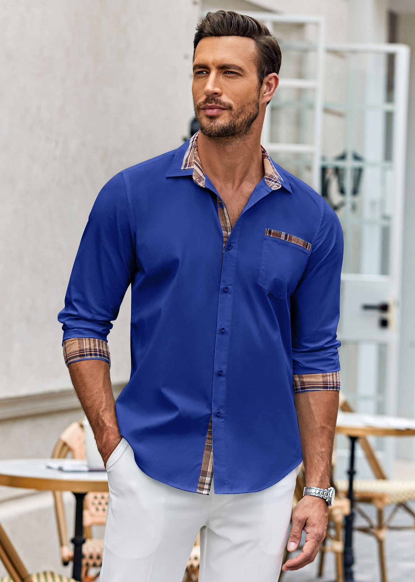 COOFANDY Men's Long Sleeve Dress Shirt Plaid Collar Casual Button Down Shirts