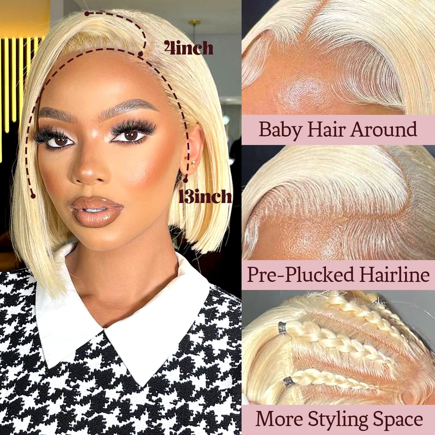 Wear and Go Glueless Bob Wig Human Hair Pre Plucked Pre Cut 180% Density 5x5 HD Transparent Lace Front Wigs Human Hair for Black Women Short Straight Bob Wigs No Glue Lace Closure Wigs 10 Inch