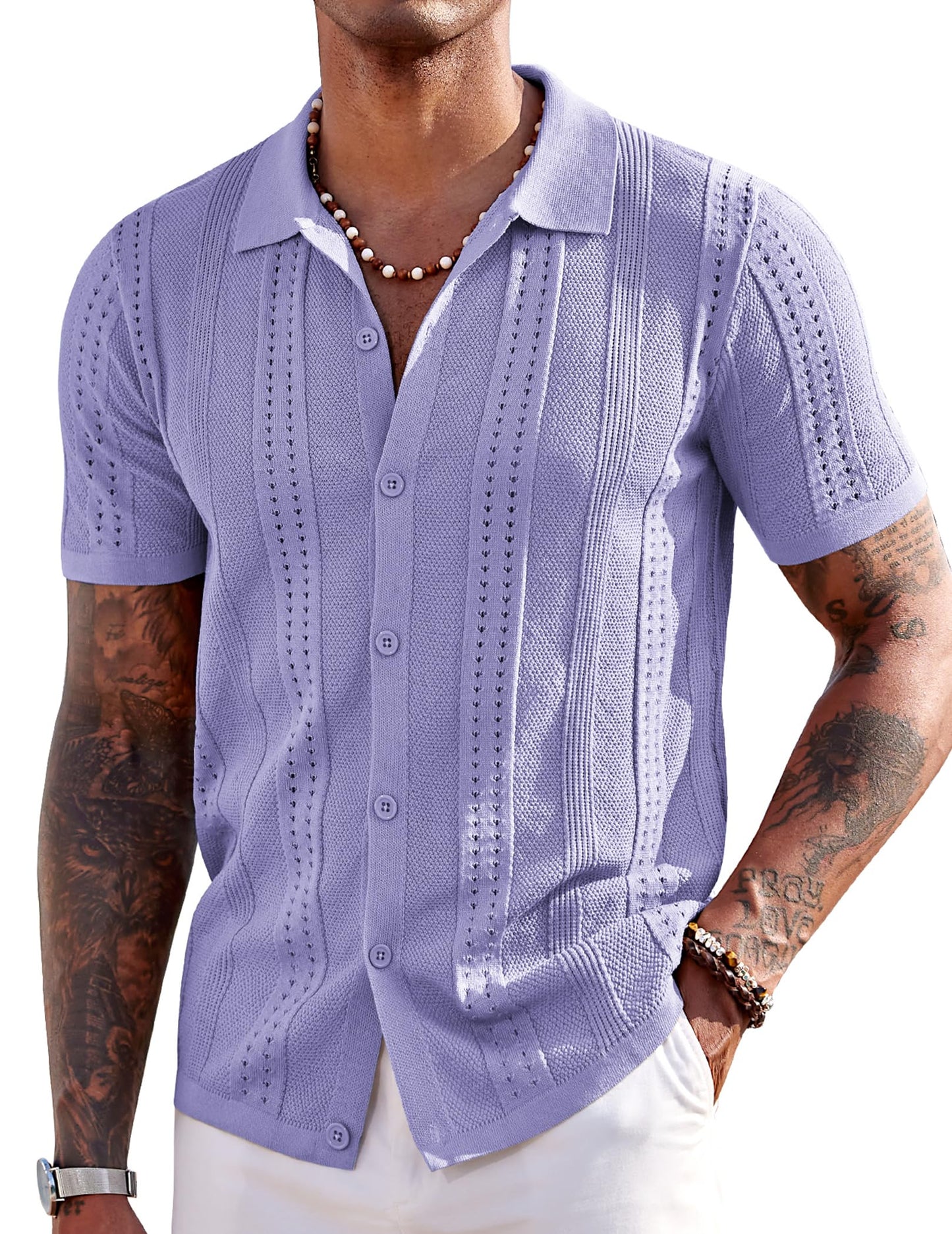 COOFANDY Men's Knit Shirts Short Sleeve Button Down Polo Shirt Fashion Casual Summer Beach Shirts
