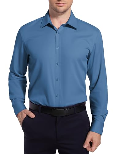 Men’s Dress Shirt Stretch Stain Shield Button Down Shirt Long Sleeve Button Up Shirt