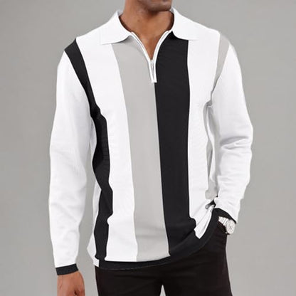 Men's Fashion Polo Shirts Vintage Striped Knitting Shirts Casual Slim Fit Golf Shirts