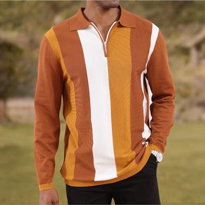 Men's Fashion Polo Shirts Vintage Striped Knitting Shirts Casual Slim Fit Golf Shirts
