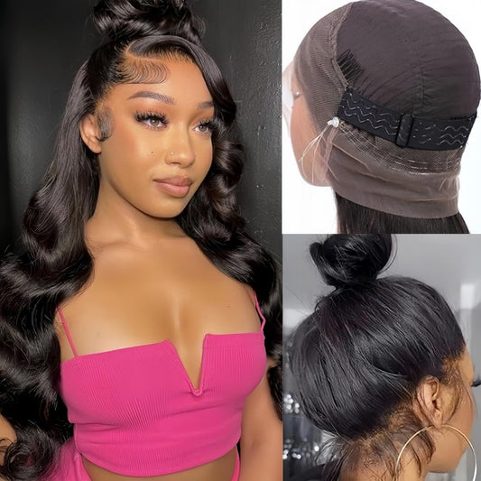 28 Inch 360 Lace Front Wigs Human Hair Drawstring Body Wave Lace Front Wigs Human Hair Pre Plucked 360 HD Full Lace Wig 180 Density Glueless Invisi Strap Frontal Wigs Human Hair for Women