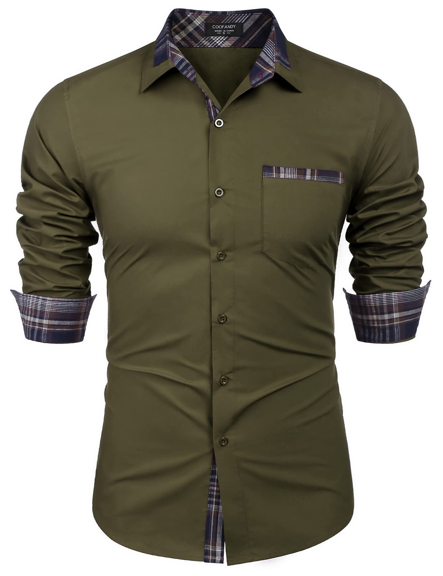 COOFANDY Men's Long Sleeve Dress Shirt Plaid Collar Casual Button Down Shirts