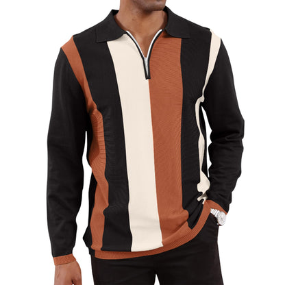 Men's Fashion Polo Shirts Vintage Striped Knitting Shirts Casual Slim Fit Golf Shirts