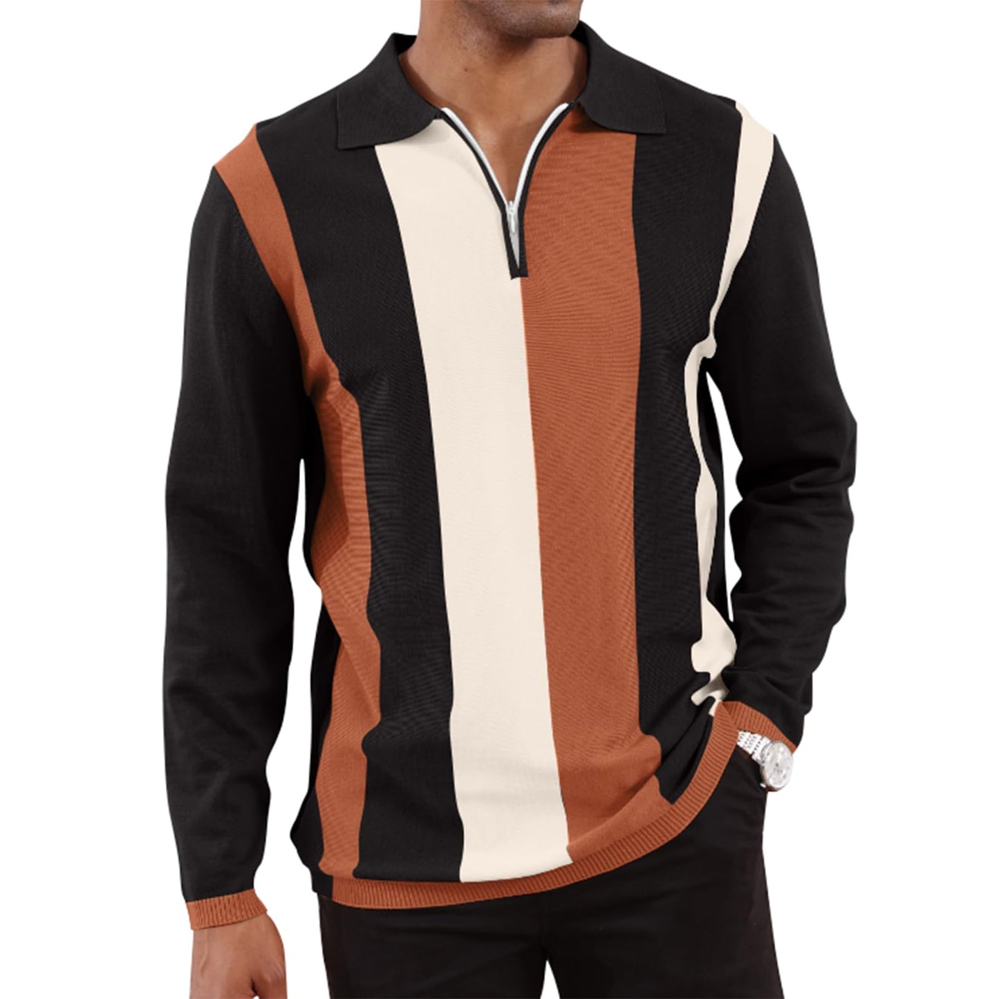 Men's Fashion Polo Shirts Vintage Striped Knitting Shirts Casual Slim Fit Golf Shirts
