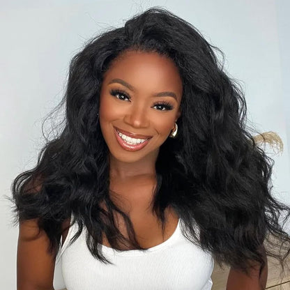 BGM GIRL 9x6 M Cap Glueless Kinky Straight Wig Human Hair Pre Bleached Knots Pre Cut HD Lace 180% Density Natural Black Wear Go Wig for Women Pre Plucked Invisible Lace 18 Inch