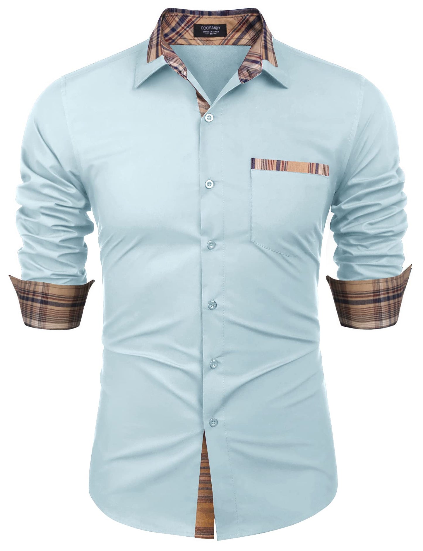 COOFANDY Men's Long Sleeve Dress Shirt Plaid Collar Casual Button Down Shirts