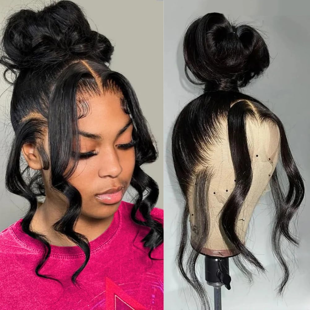 28 Inch 360 Lace Front Wigs Human Hair Drawstring Body Wave Lace Front Wigs Human Hair Pre Plucked 360 HD Full Lace Wig 180 Density Glueless Invisi Strap Frontal Wigs Human Hair for Women