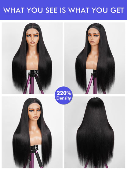 30 Inch 5x5 HD Lace Closure Wigs Human Hair 220 Density Wear and Go Glueless Wigs Human Hair Pre Plucked Pre Cut with Baby Hair Bleached Knots 12A Ready to Wear Straight Wigs for Beginners