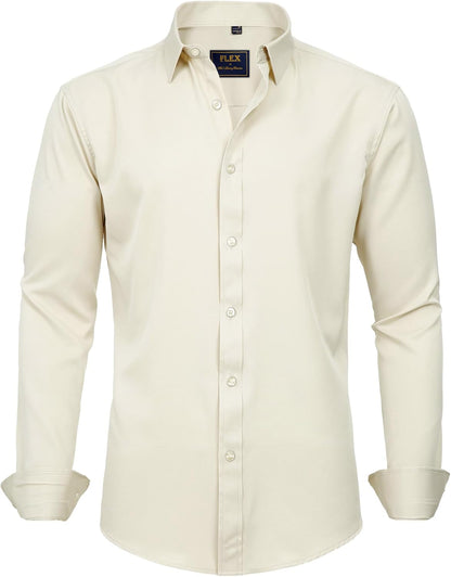 J.VER Men's Dress Shirts Solid Long Sleeve Stretch Wrinkle-Free Formal Shirt Business Casual Button Down Shirts