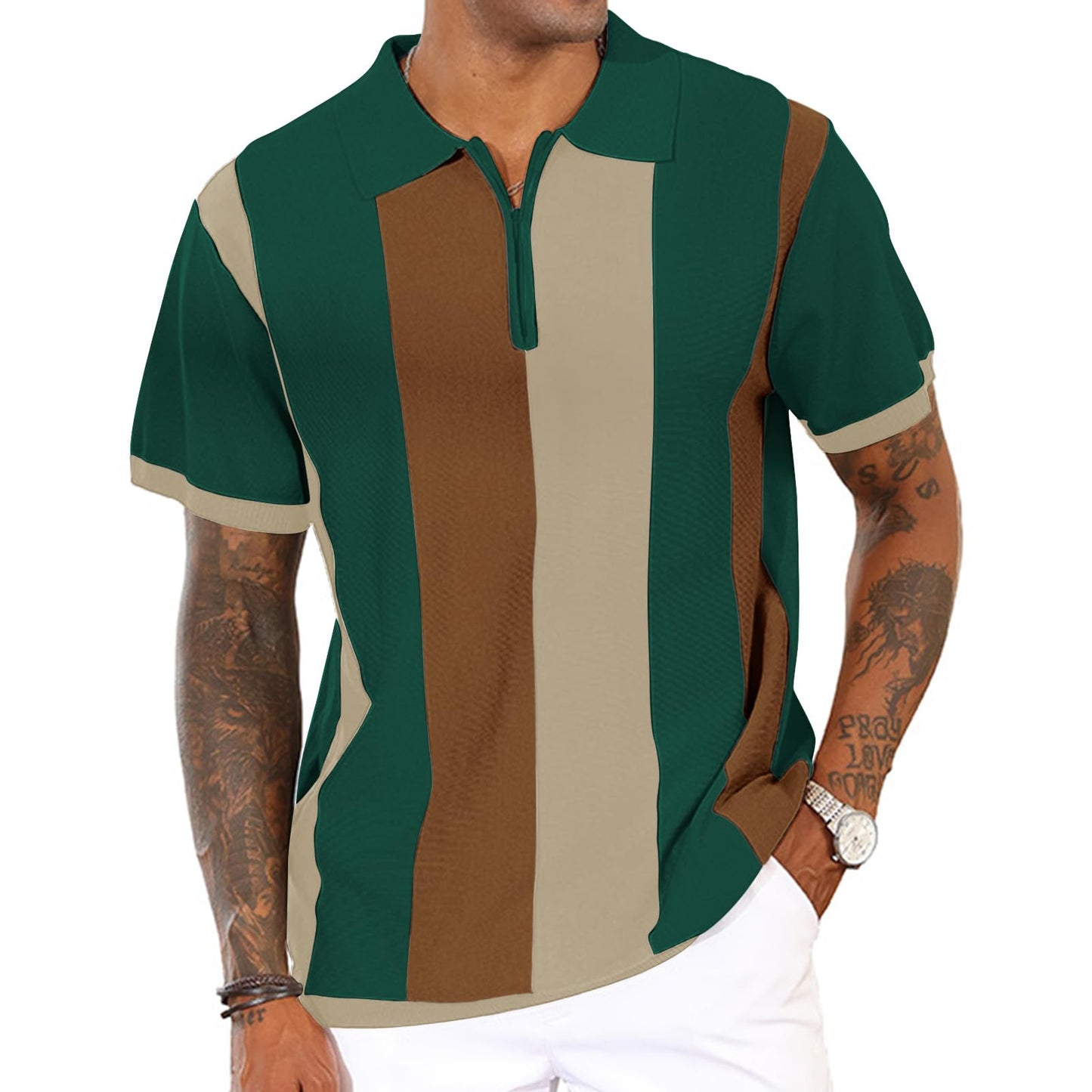 Men's Fashion Polo Shirts Vintage Striped Knitting Shirts Casual Slim Fit Golf Shirts