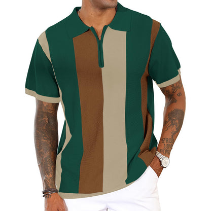 Men's Fashion Polo Shirts Vintage Striped Knitting Shirts Casual Slim Fit Golf Shirts
