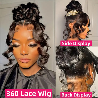 28 Inch 360 Lace Front Wigs Human Hair Drawstring Body Wave Lace Front Wigs Human Hair Pre Plucked 360 HD Full Lace Wig 180 Density Glueless Invisi Strap Frontal Wigs Human Hair for Women