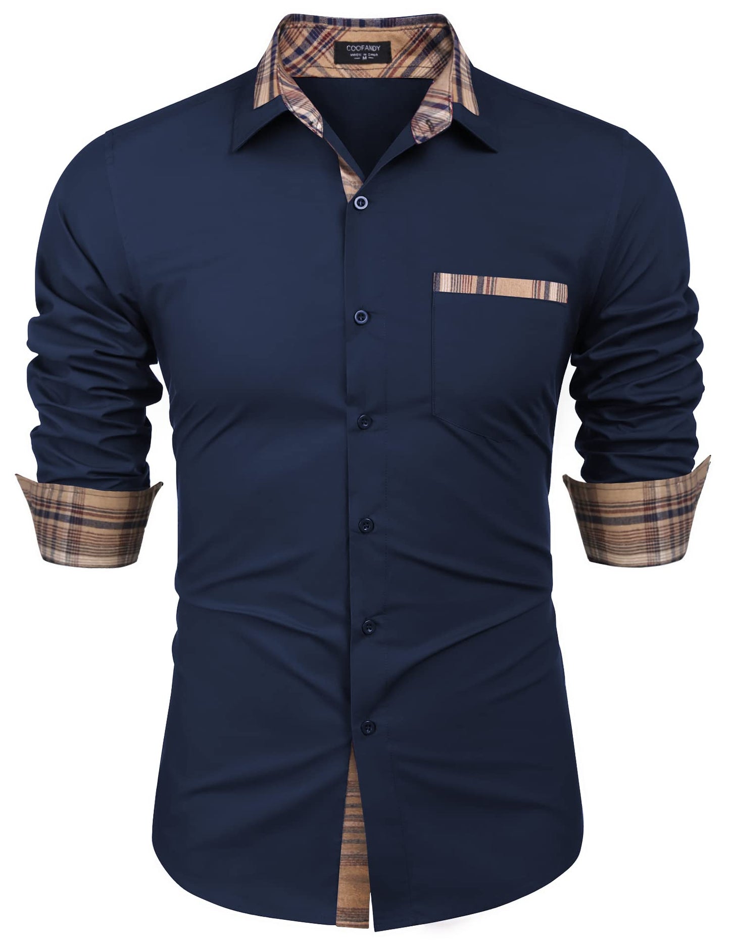 COOFANDY Men's Long Sleeve Dress Shirt Plaid Collar Casual Button Down Shirts
