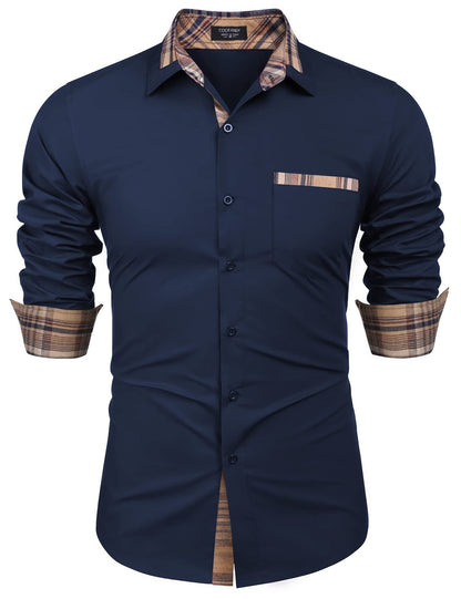 COOFANDY Men's Long Sleeve Dress Shirt Plaid Collar Casual Button Down Shirts