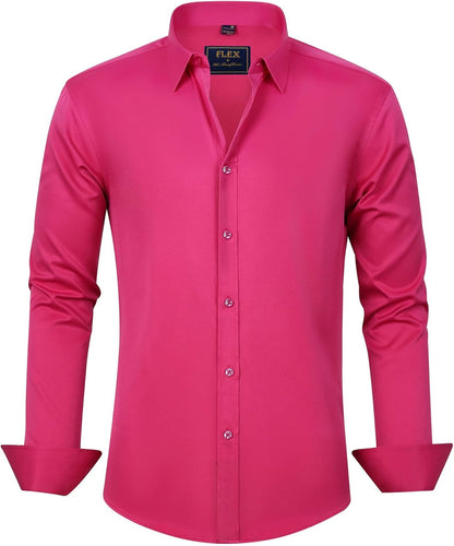 J.VER Men's Dress Shirts Solid Long Sleeve Stretch Wrinkle-Free Formal Shirt Business Casual Button Down Shirts
