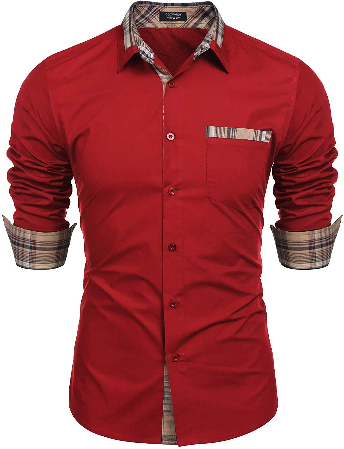 COOFANDY Men's Long Sleeve Dress Shirt Plaid Collar Casual Button Down Shirts