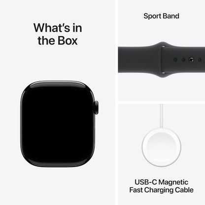 Apple Watch Series 10 [GPS 42mm case] Smartwatch with Jet Black Aluminium Case with Black Sport Band - S/M. Fitness Tracker, ECG App, Always-On Retina Display, Water Resistant