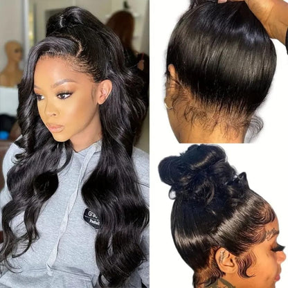 28 Inch 360 Lace Front Wigs Human Hair Drawstring Body Wave Lace Front Wigs Human Hair Pre Plucked 360 HD Full Lace Wig 180 Density Glueless Invisi Strap Frontal Wigs Human Hair for Women