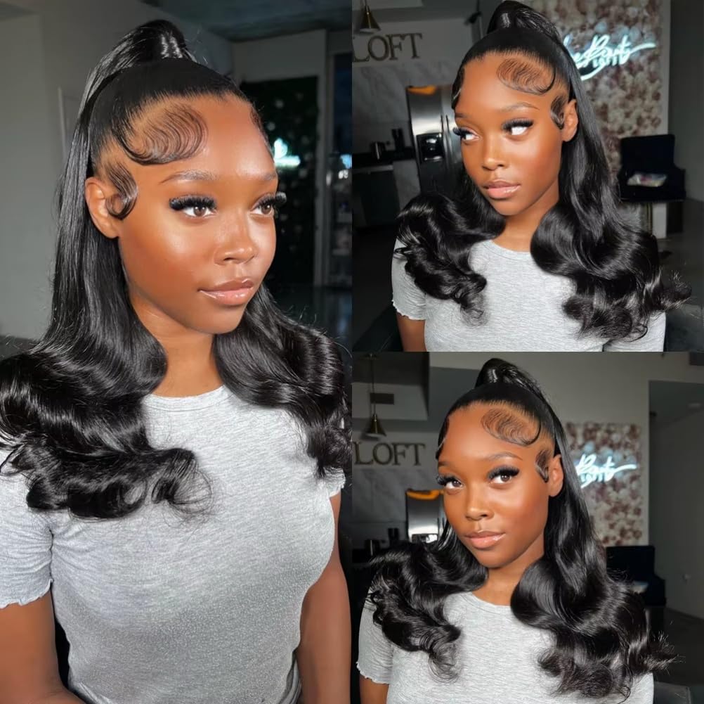 28 Inch 360 Lace Front Wigs Human Hair Drawstring Body Wave Lace Front Wigs Human Hair Pre Plucked 360 HD Full Lace Wig 180 Density Glueless Invisi Strap Frontal Wigs Human Hair for Women