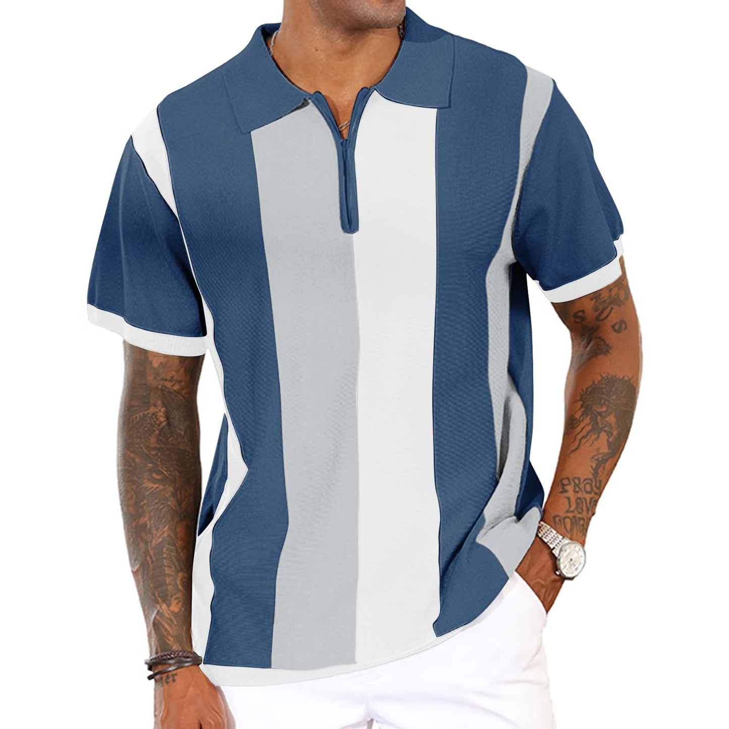 Men's Fashion Polo Shirts Vintage Striped Knitting Shirts Casual Slim Fit Golf Shirts