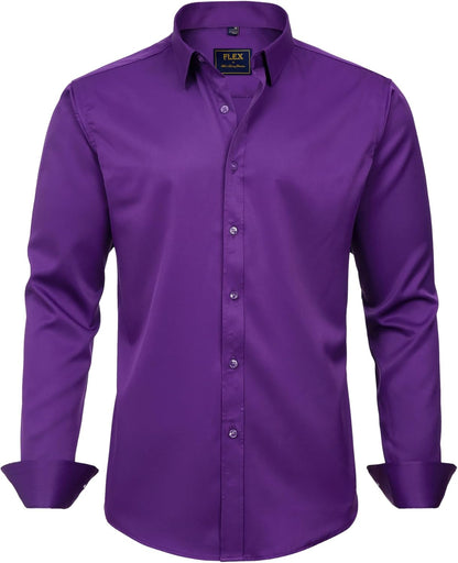 J.VER Men's Dress Shirts Solid Long Sleeve Stretch Wrinkle-Free Formal Shirt Business Casual Button Down Shirts