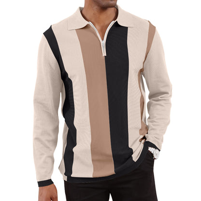 Men's Fashion Polo Shirts Vintage Striped Knitting Shirts Casual Slim Fit Golf Shirts