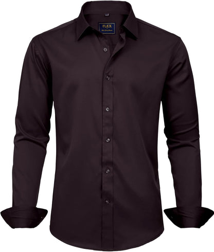 J.VER Men's Dress Shirts Solid Long Sleeve Stretch Wrinkle-Free Formal Shirt Business Casual Button Down Shirts