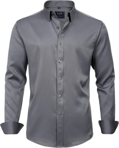 J.VER Men's Dress Shirts Solid Long Sleeve Stretch Wrinkle-Free Formal Shirt Business Casual Button Down Shirts