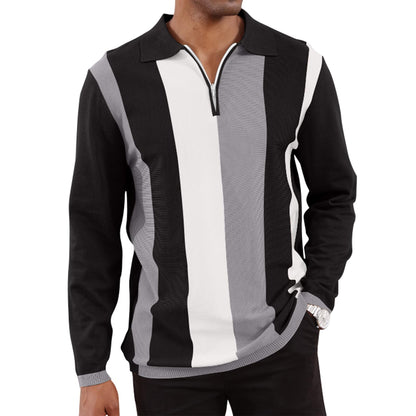 Men's Fashion Polo Shirts Vintage Striped Knitting Shirts Casual Slim Fit Golf Shirts