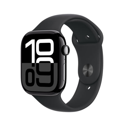 Apple Watch Series 10 [GPS 42mm case] Smartwatch with Jet Black Aluminium Case with Black Sport Band - S/M. Fitness Tracker, ECG App, Always-On Retina Display, Water Resistant
