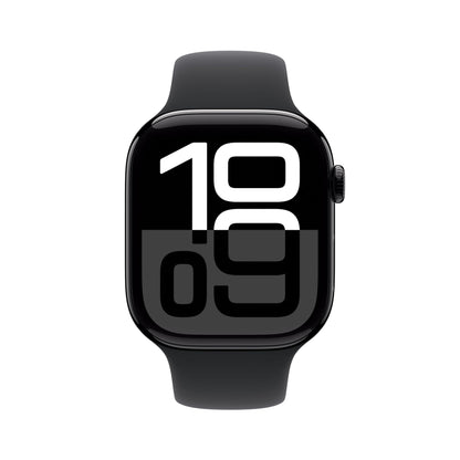 Apple Watch Series 10 [GPS 42mm case] Smartwatch with Jet Black Aluminium Case with Black Sport Band - S/M. Fitness Tracker, ECG App, Always-On Retina Display, Water Resistant